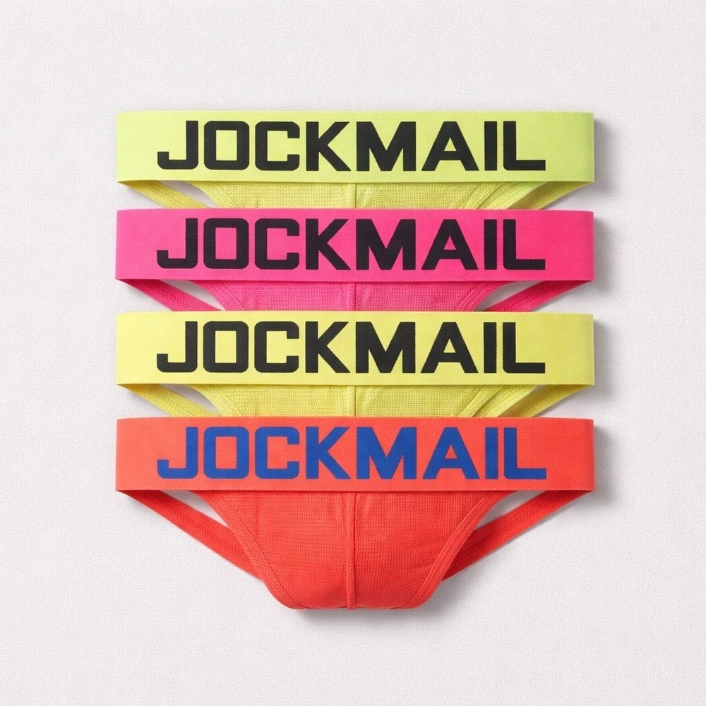 Jockmail‎ Mens 4 Pack Neon Mesh Jockstraps Pink Orange Green Yellow, Size M, NWT
